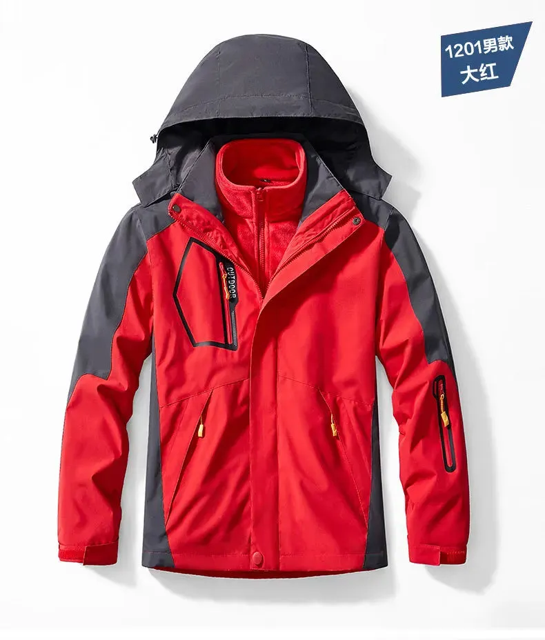 Thickened Waterproof Jakcet Windproof Outdoor Climbing Suit Men's Women's Jackets Two Autumn Winter 3in1 Warm Couple Jackets v2