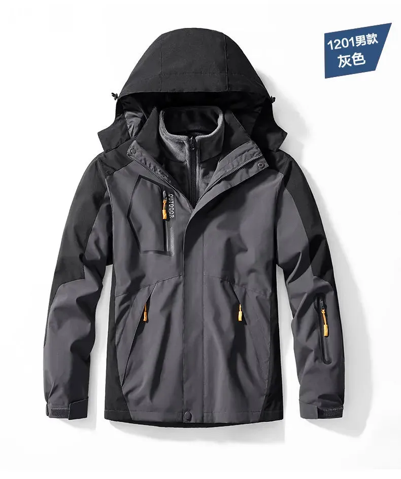 Thickened Waterproof Jakcet Windproof Outdoor Climbing Suit Men's Women's Jackets Two Autumn Winter 3in1 Warm Couple Jackets v2