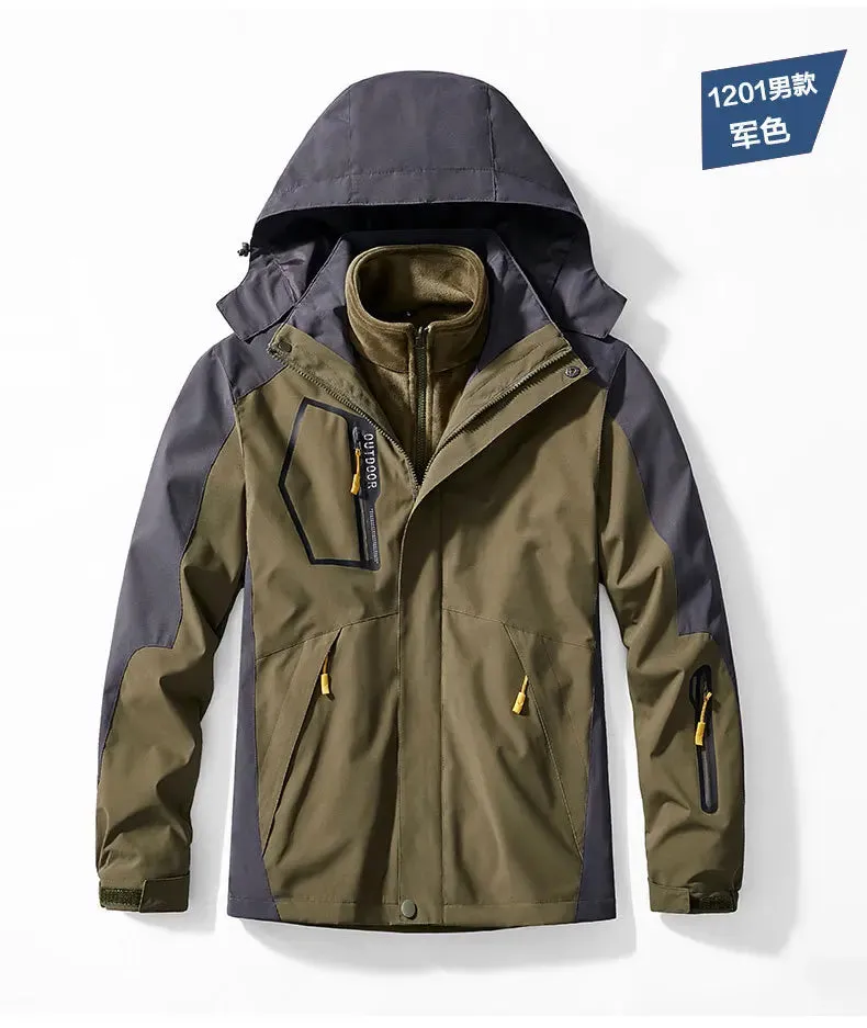 Thickened Waterproof Jakcet Windproof Outdoor Climbing Suit Men's Women's Jackets Two Autumn Winter 3in1 Warm Couple Jackets v2
