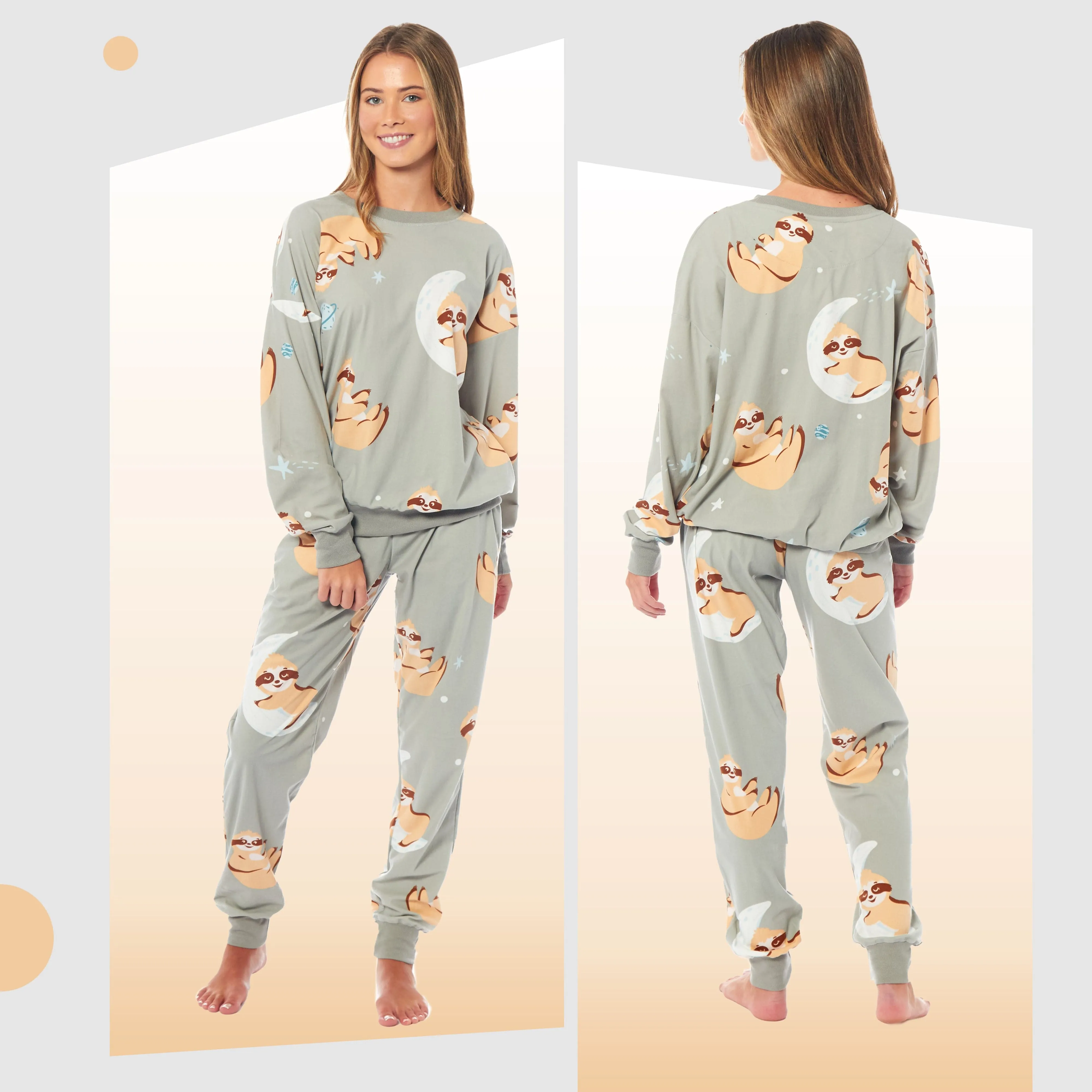 Women's Sloth Soft Fleece Pyjama Set Long Sleeve Animal Print Warm PJs Loungewear Sleepwear for Ladies by Daisy Dreamer